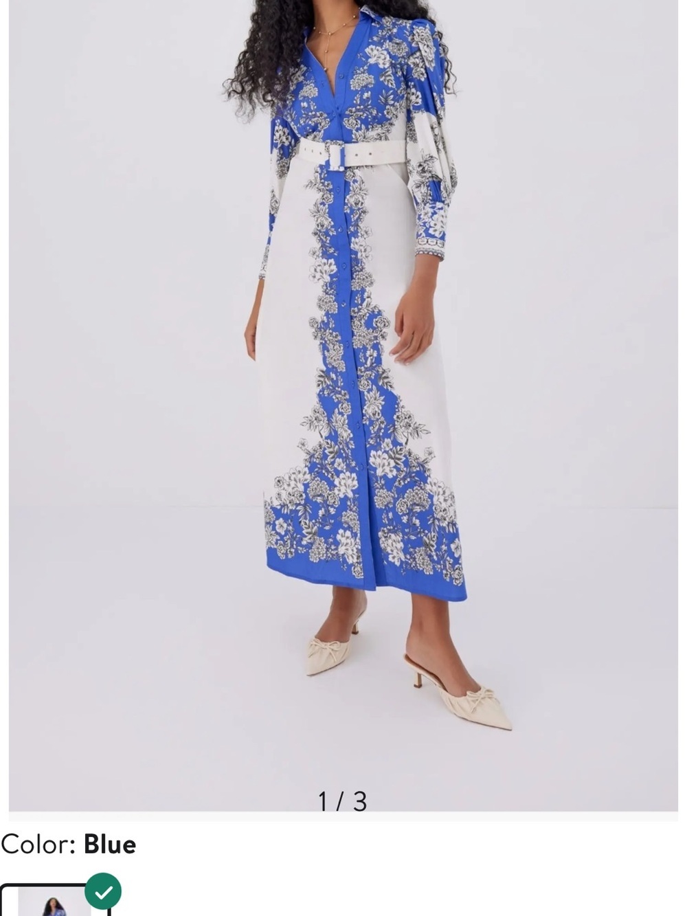 Blue Floral Button-Front Maxi Shirt Dress- no belt - Picture 2 of 7